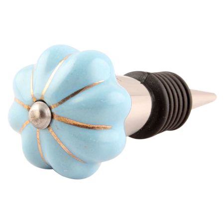Turquoise Golden Line Medium Ceramic Melon Wine Stopper